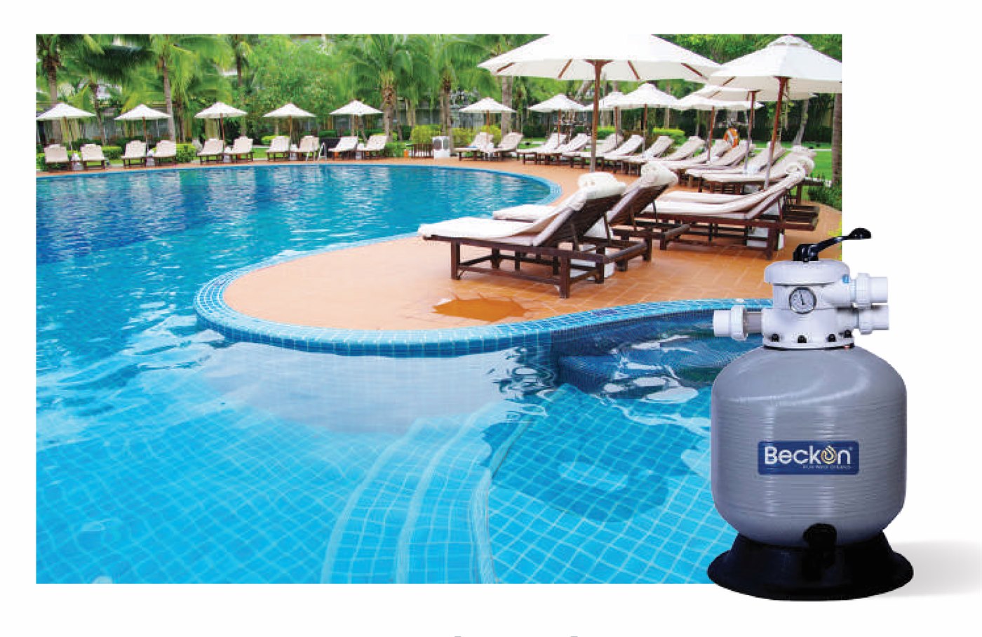Resort swimming pool alongside a Beckon sand filtration vessel